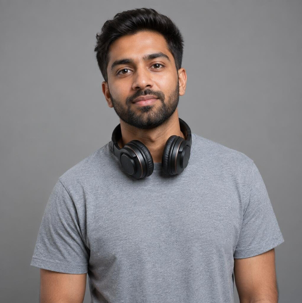 Chief sound engineer portrait with headphones around neck