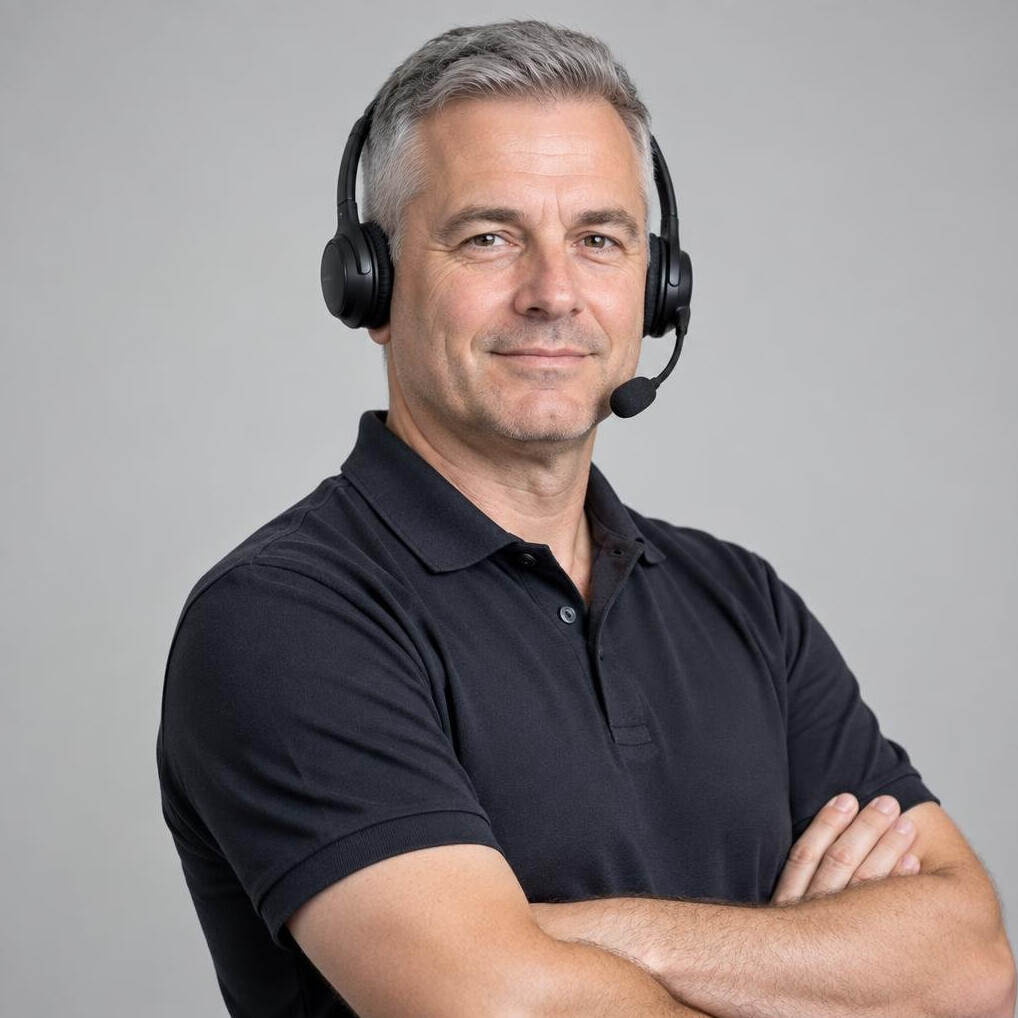 Studio director portrait in a broadcast control room